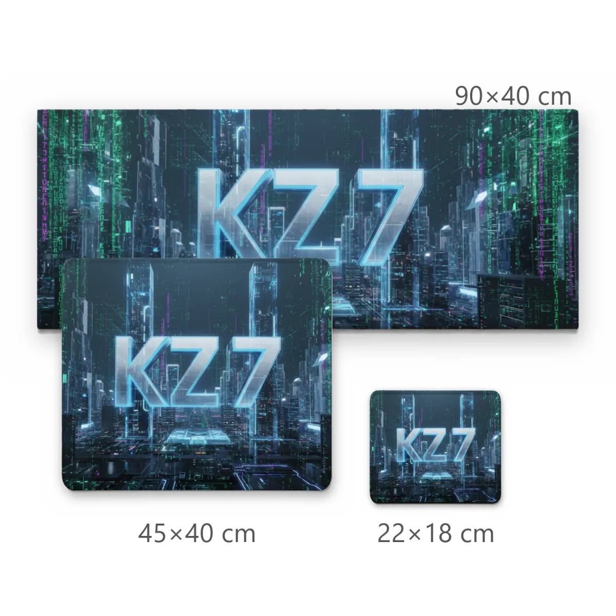 Mousepad Gamer Cidade Hacker Futurista com Tipografia KZ 7 e Chuva Digital
