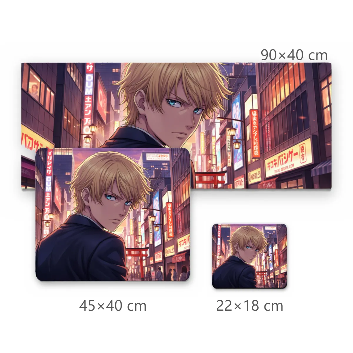 Mousepad Gamer Anime Jovem Loiro em Rua Iluminada de Tóquio