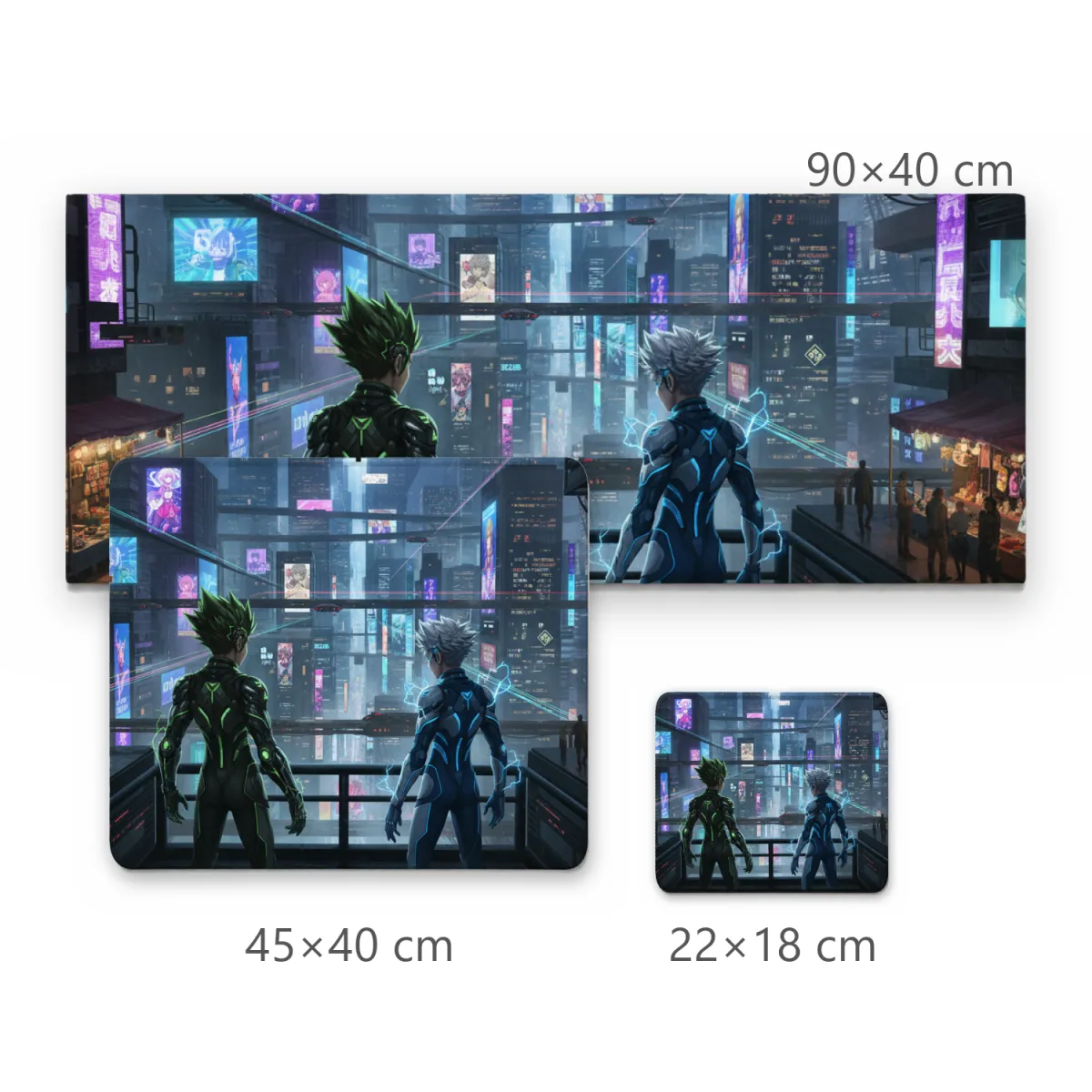 Mousepad Gamer Cidade Cyberpunk com Dupla Futurista em Neon