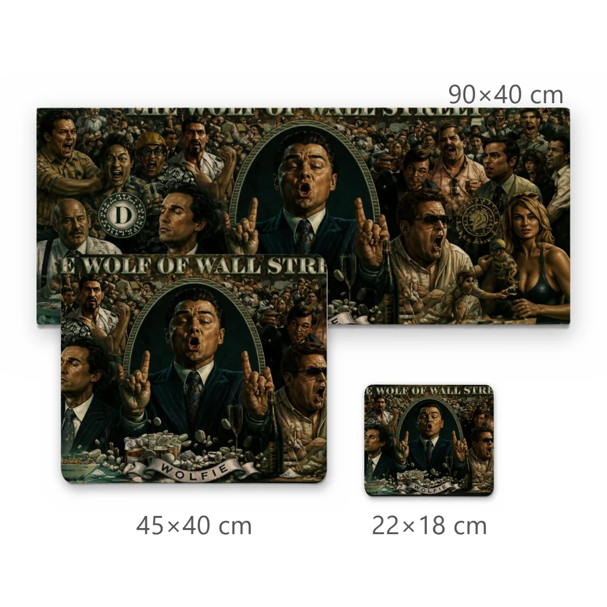 Mousepad Grande The Wolf of Wall Street Ilustração Realista Jordan Belfort e Multidão