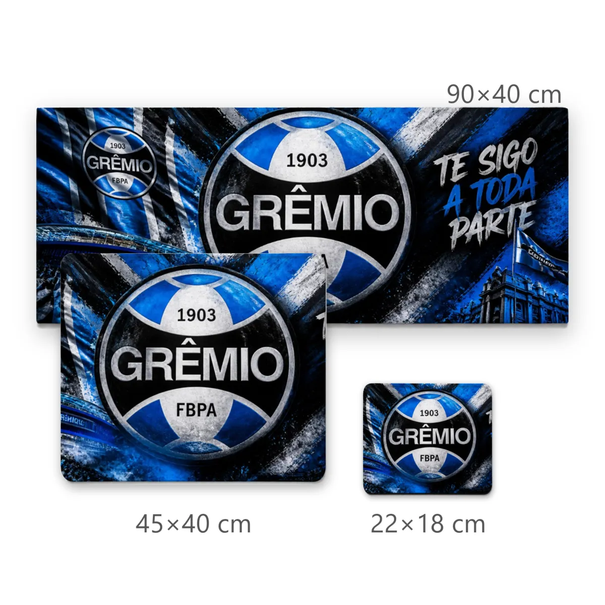Mousepad Grêmio com Escudo Central e Frase Te Sigo a Toda Parte