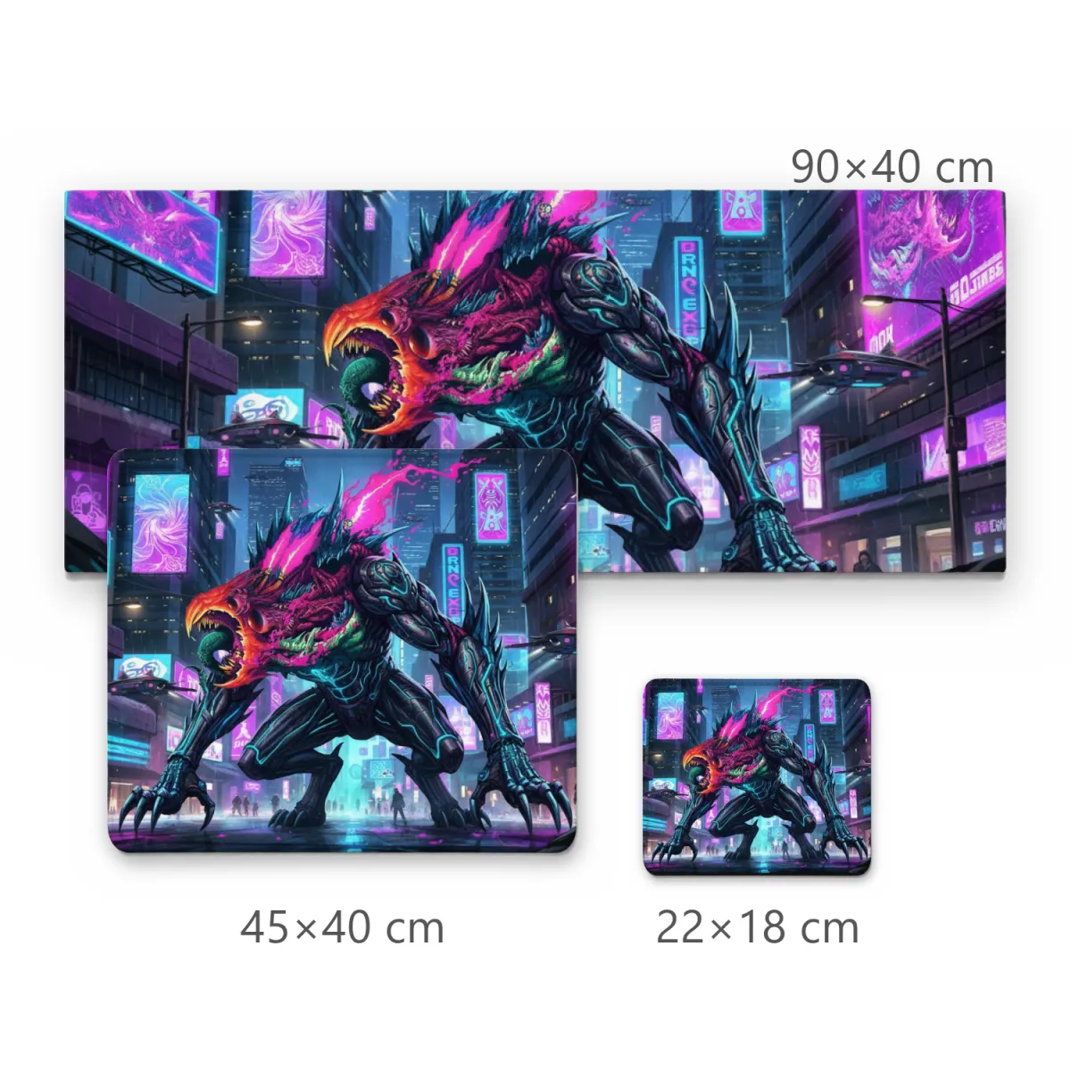 Mousepad Gamer Monstro Cyberpunk Neon com Garras e Cidade Futurista