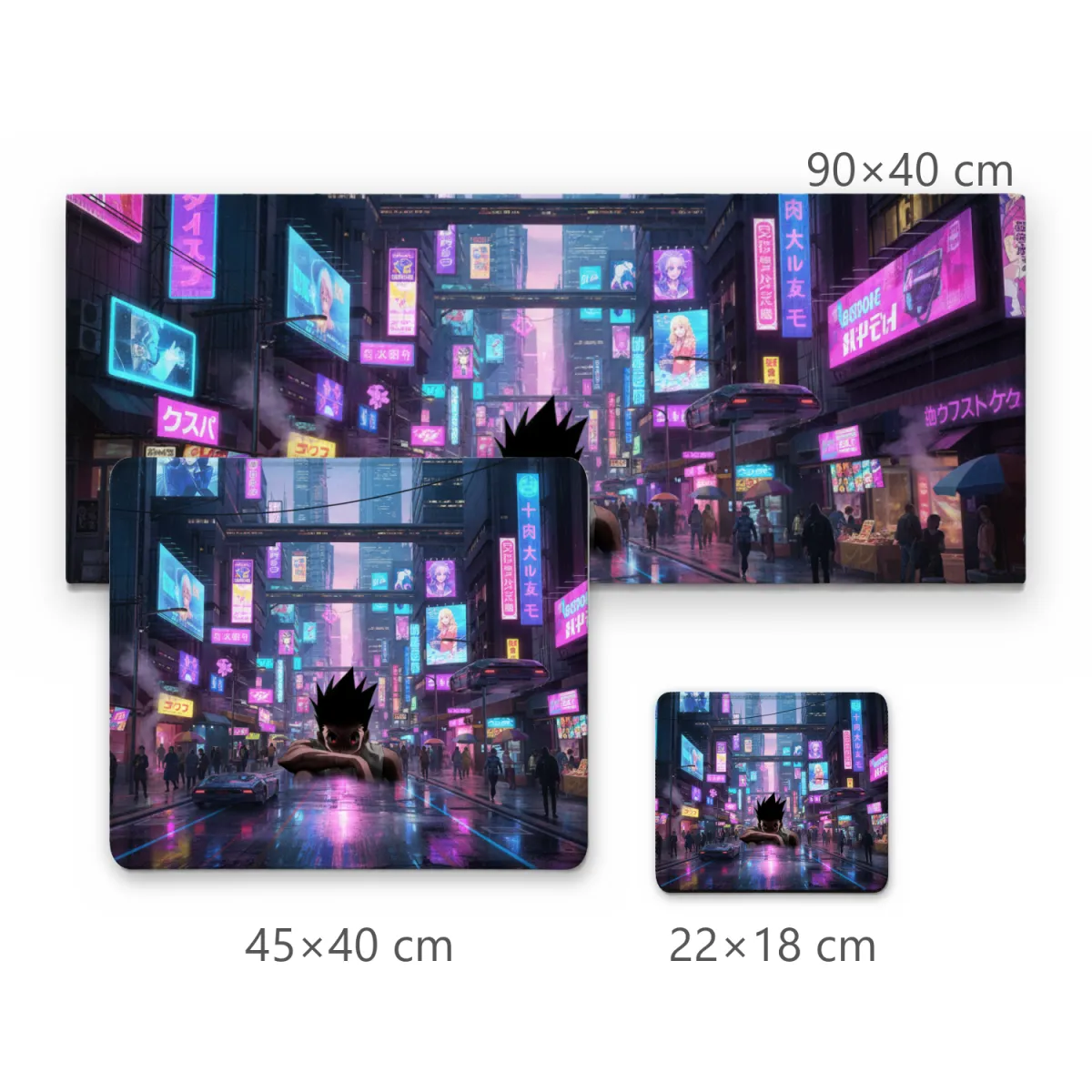 Mousepad Cidade Futurista Cyberpunk com Letreiros Neon e Personagem Anime