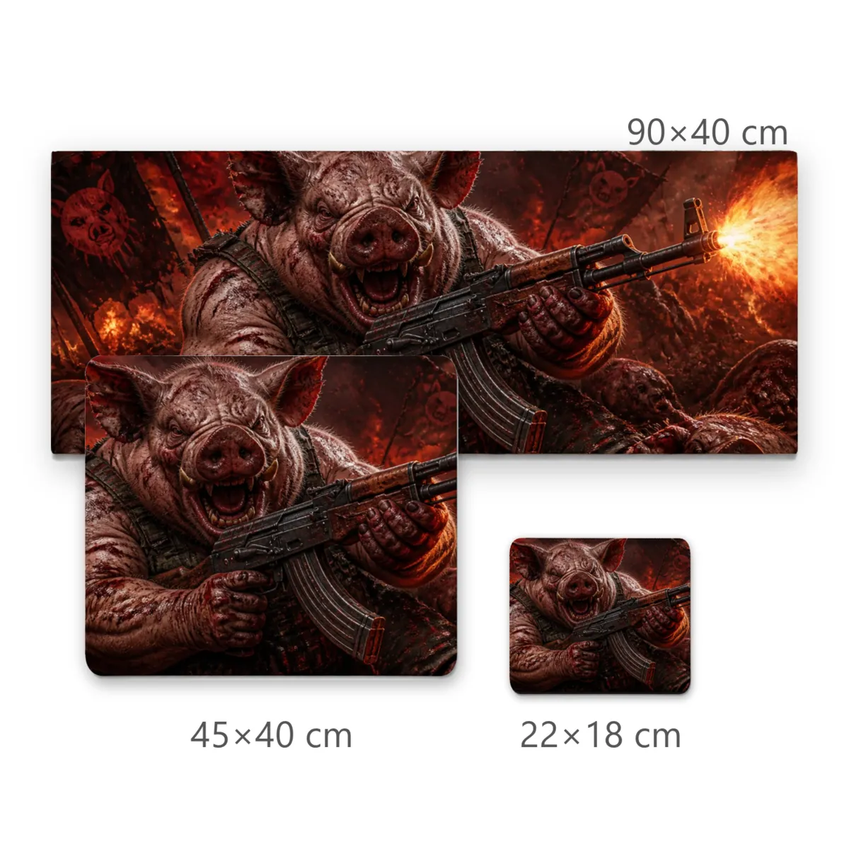Mousepad Gamer Porco Guerreiro Raivoso com Fuzil AK e Chamas