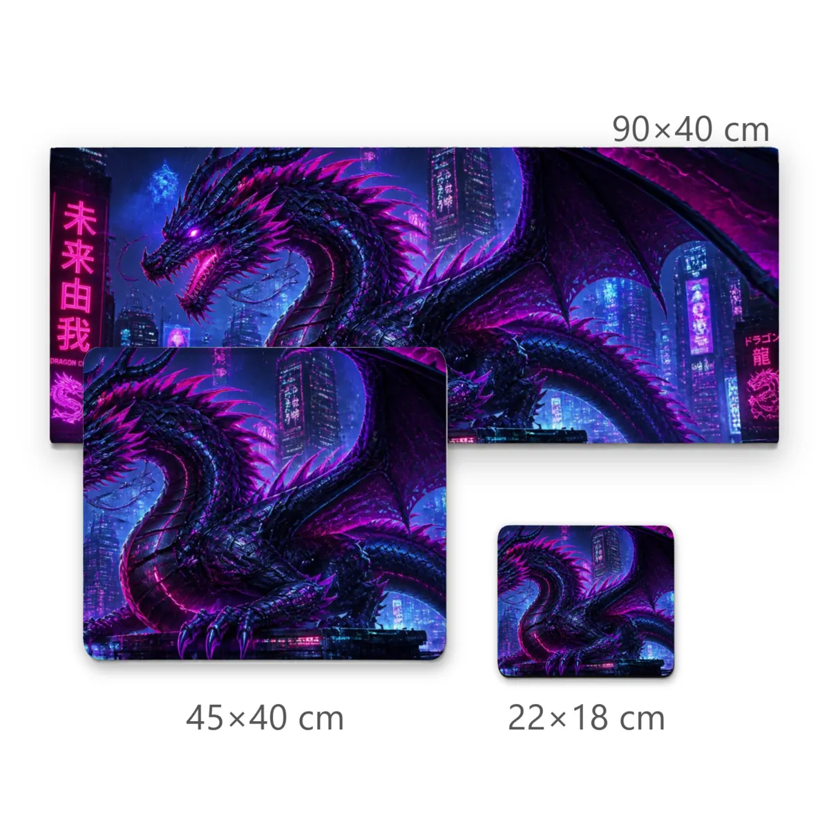 Mousepad Dragão Mecânico Cyberpunk com Iluminação Neon Roxa