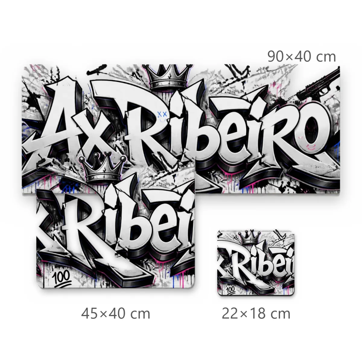 Mousepad Gamer Arte Grafite Ax Ribeiro com Coroa e Elementos Streetwear