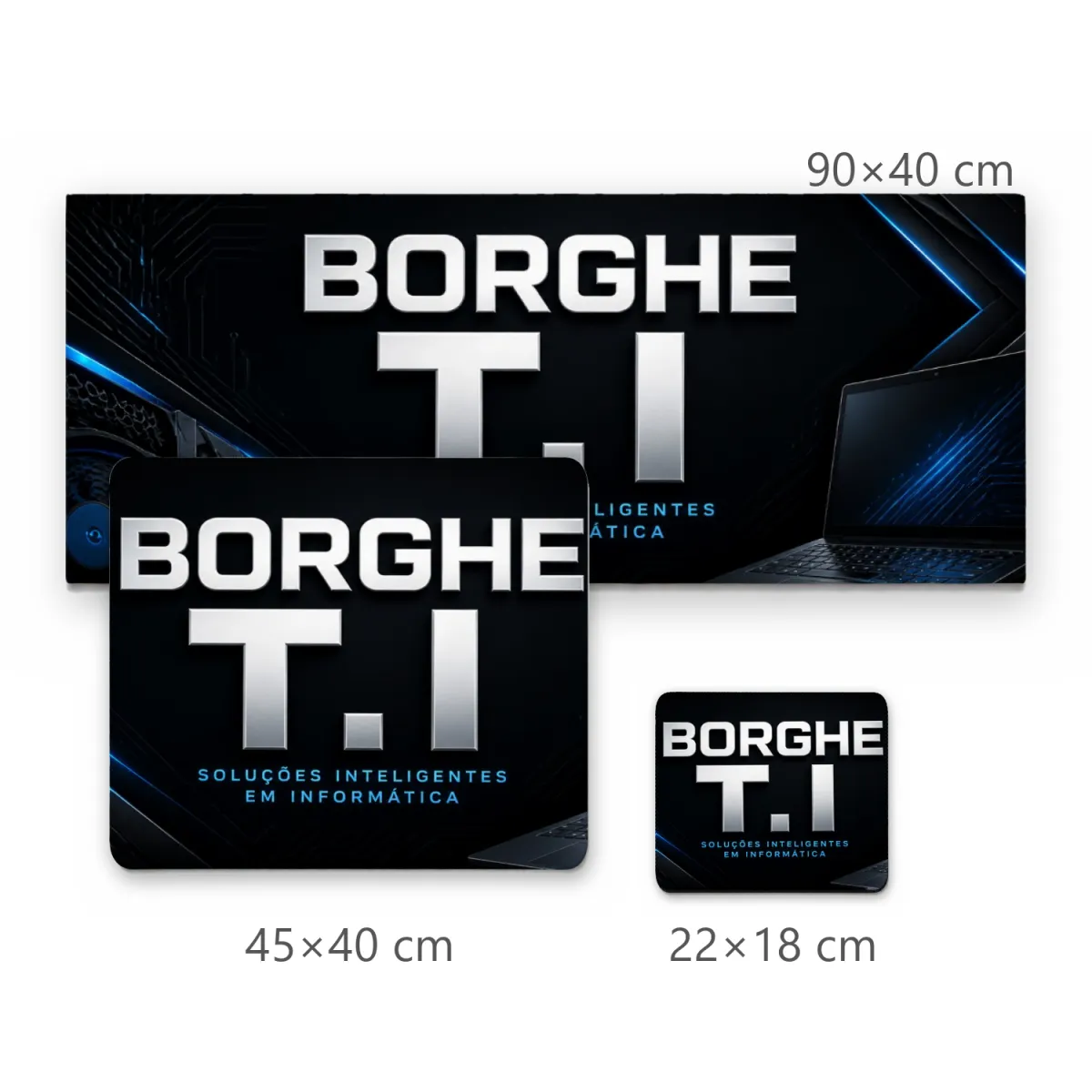 Mousepad Gamer Borghe T.I com Tema Tecnológico Escuro e Hardware em Azul Neon
