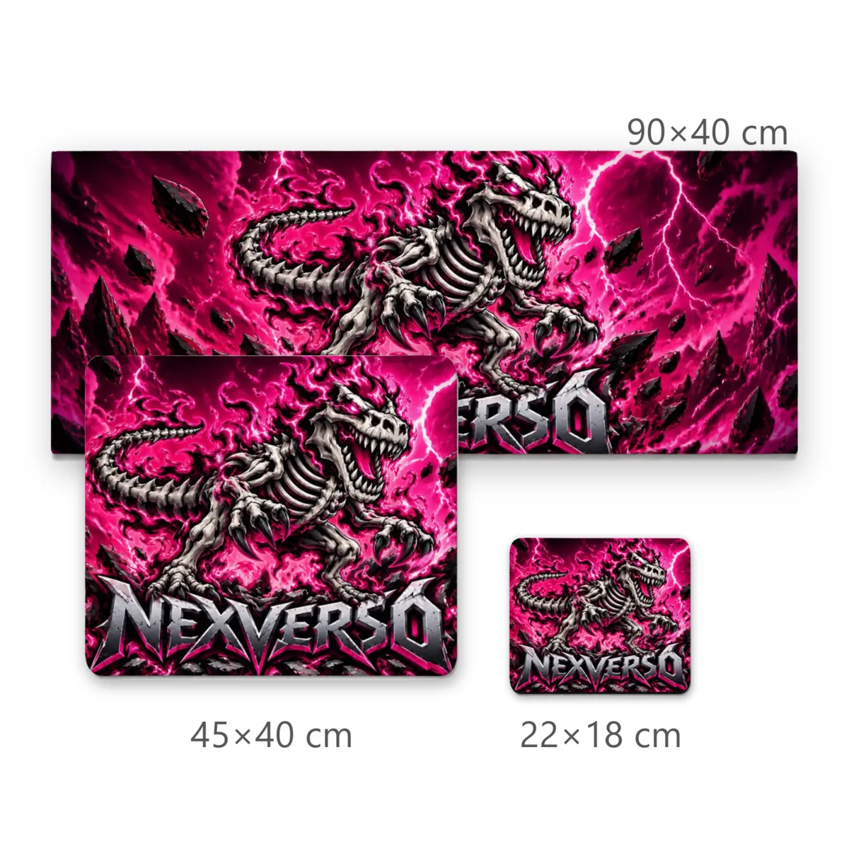 Mousepad Gamer Nexverso Esqueleto T-Rex com Chamas Roxas e Raios