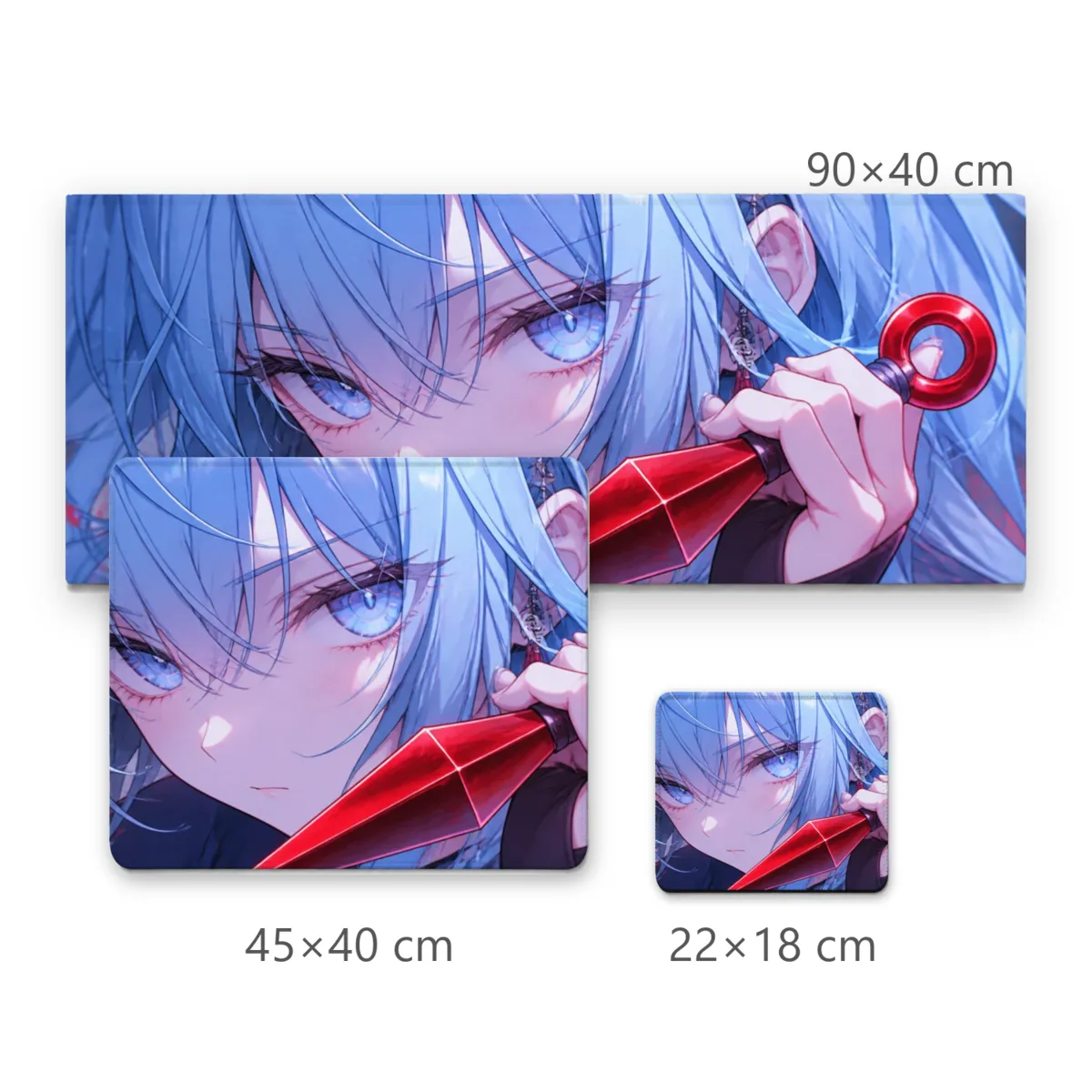 Mousepad Menina Anime de Cabelos Azuis com Kunai Vermelha