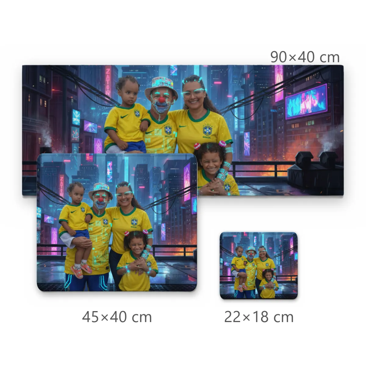 Mousepad Família com Camisa do Brasil em Cenário Futurista Cyberpunk