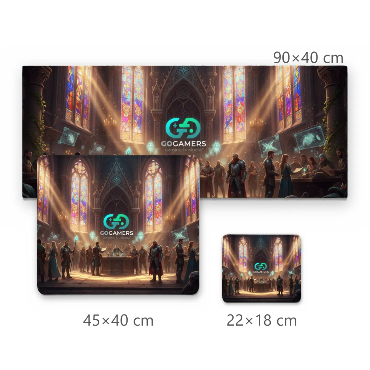 Mousepad Grande Salão Medieval com Painéis Tecnológicos e Logo GoGamers