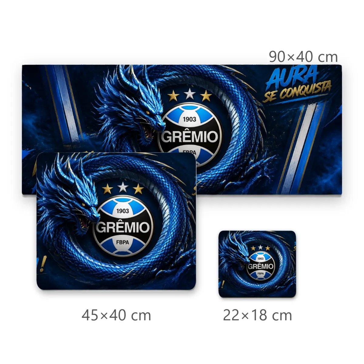 Mousepad Dragão Imortal Grêmio com Escudo e Aura Azul