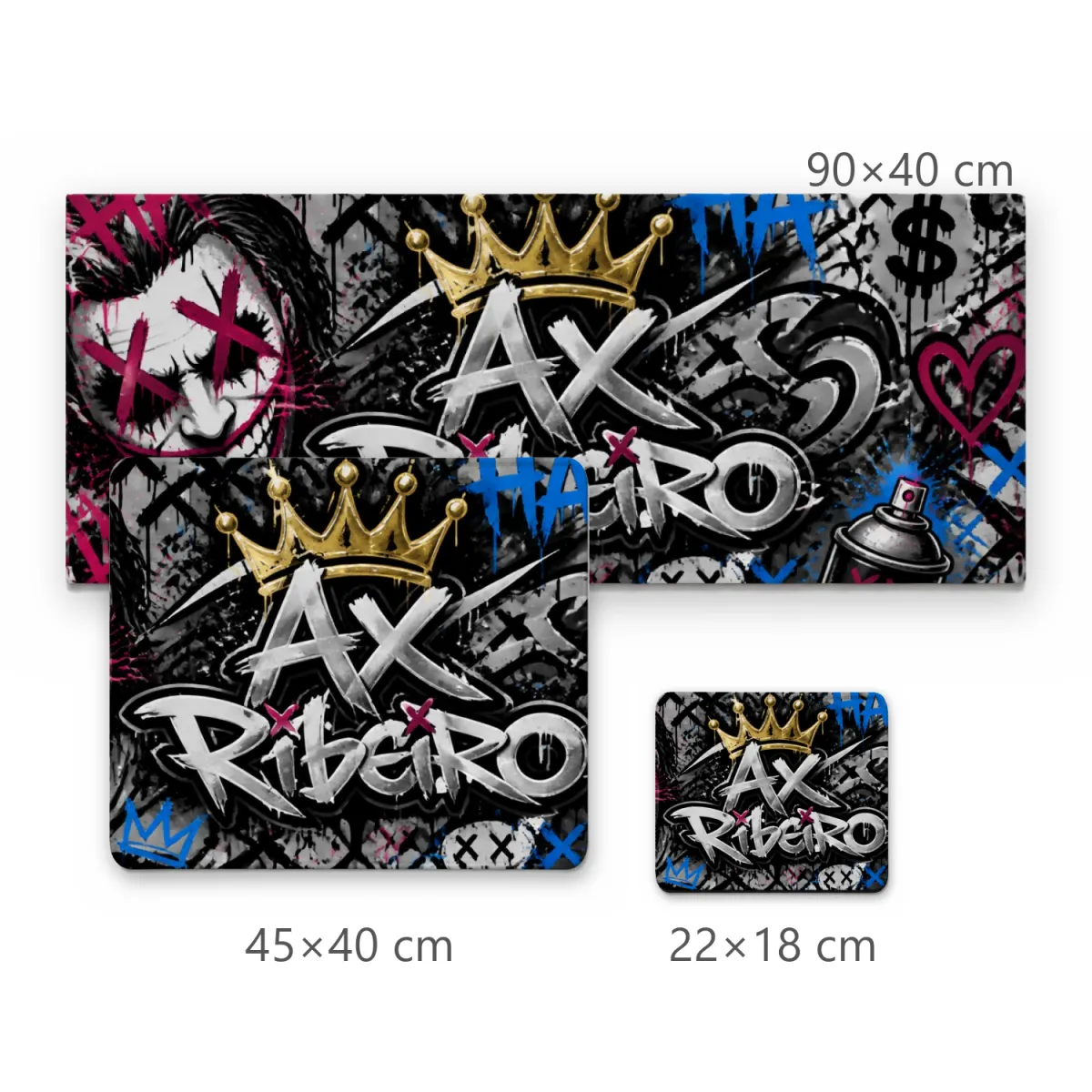 Mousepad Gamer Arte Grafite Urbana Ax Ribeiro com Coroa Dourada e Palhaço