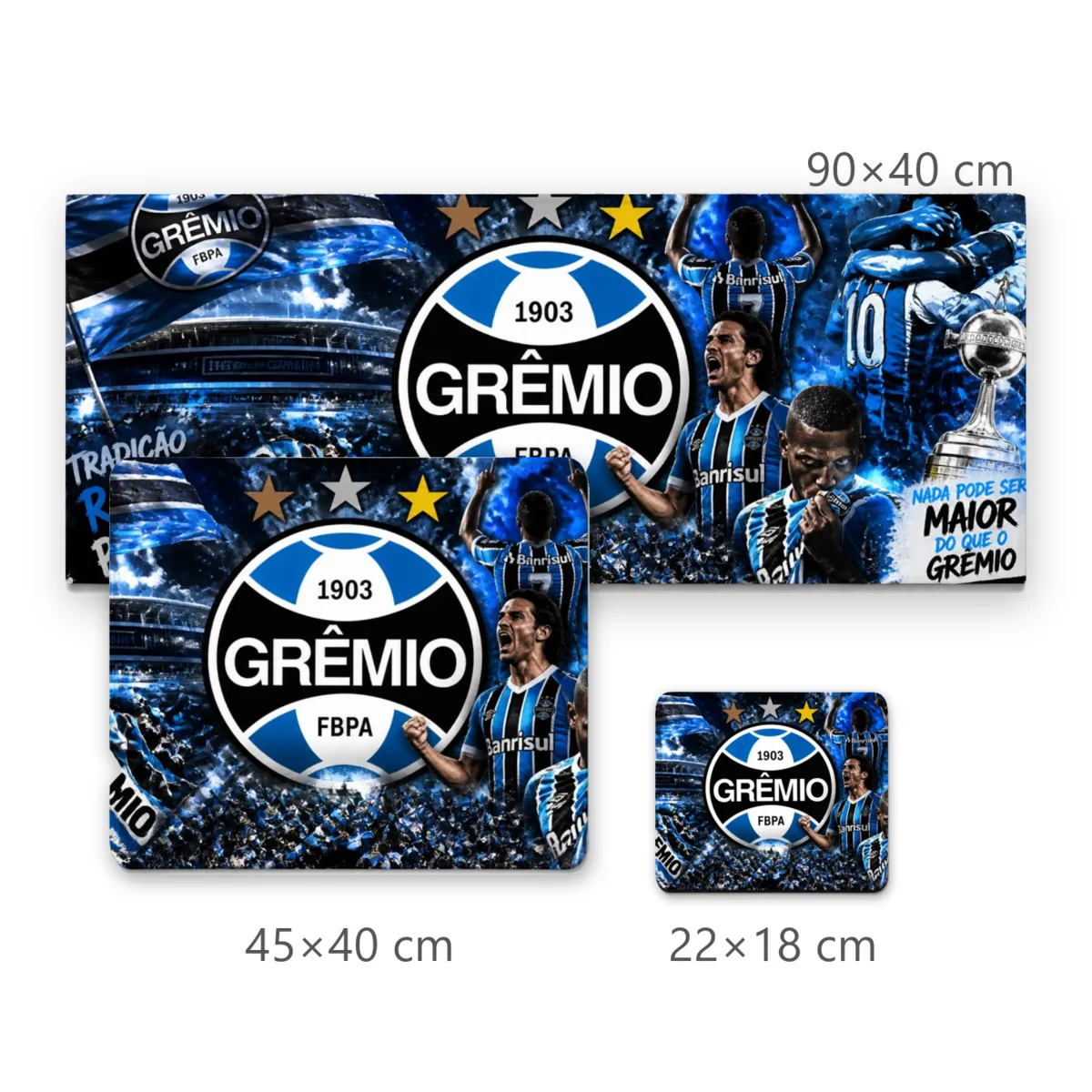 Mousepad Grêmio com Escudo Central, Jogadores e Torcida Tricolor