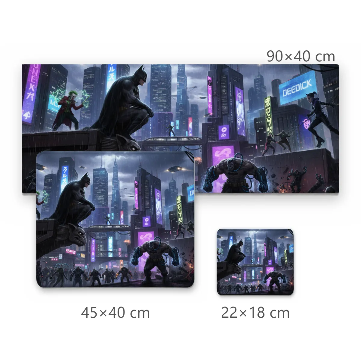Mousepad Gamer Batman e Vilões em Gotham Futurista Cyberpunk