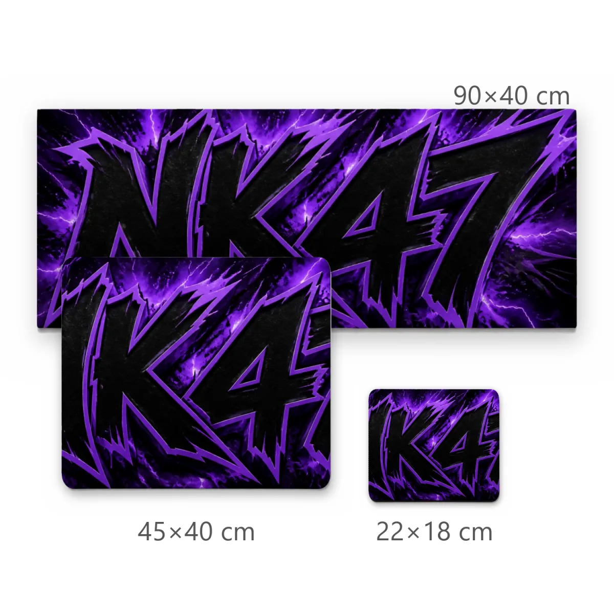 Mousepad Gamer NK47 com Tipografia Estilizada e Raios Lilás