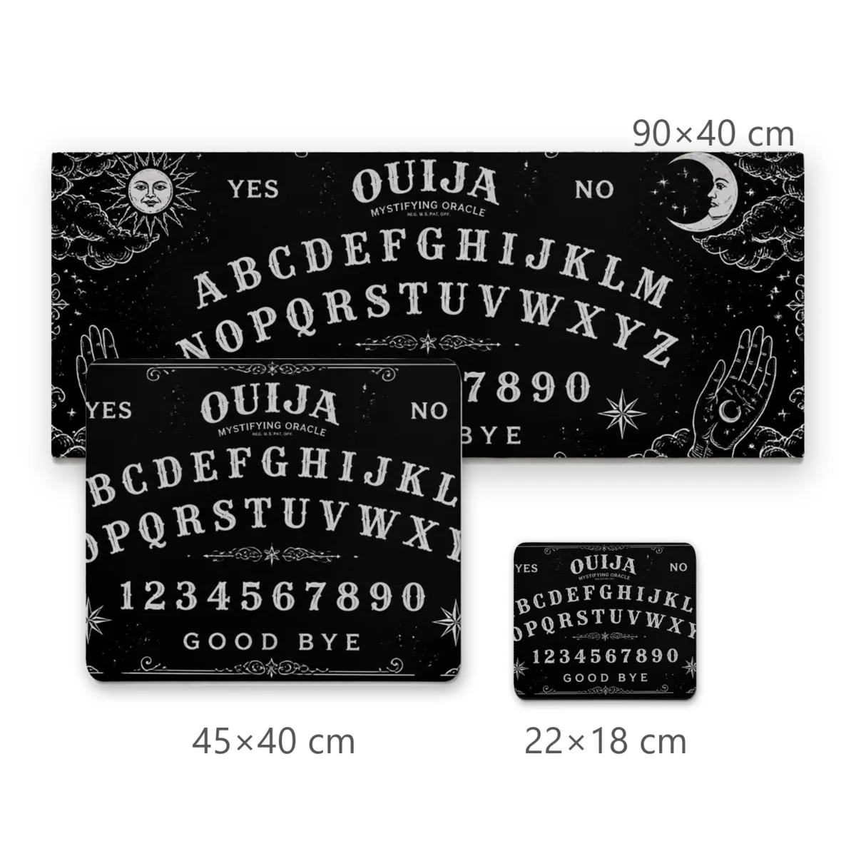 Mousepad Tabuleiro Ouija Detalhado em Preto e Branco com Sol e Lua