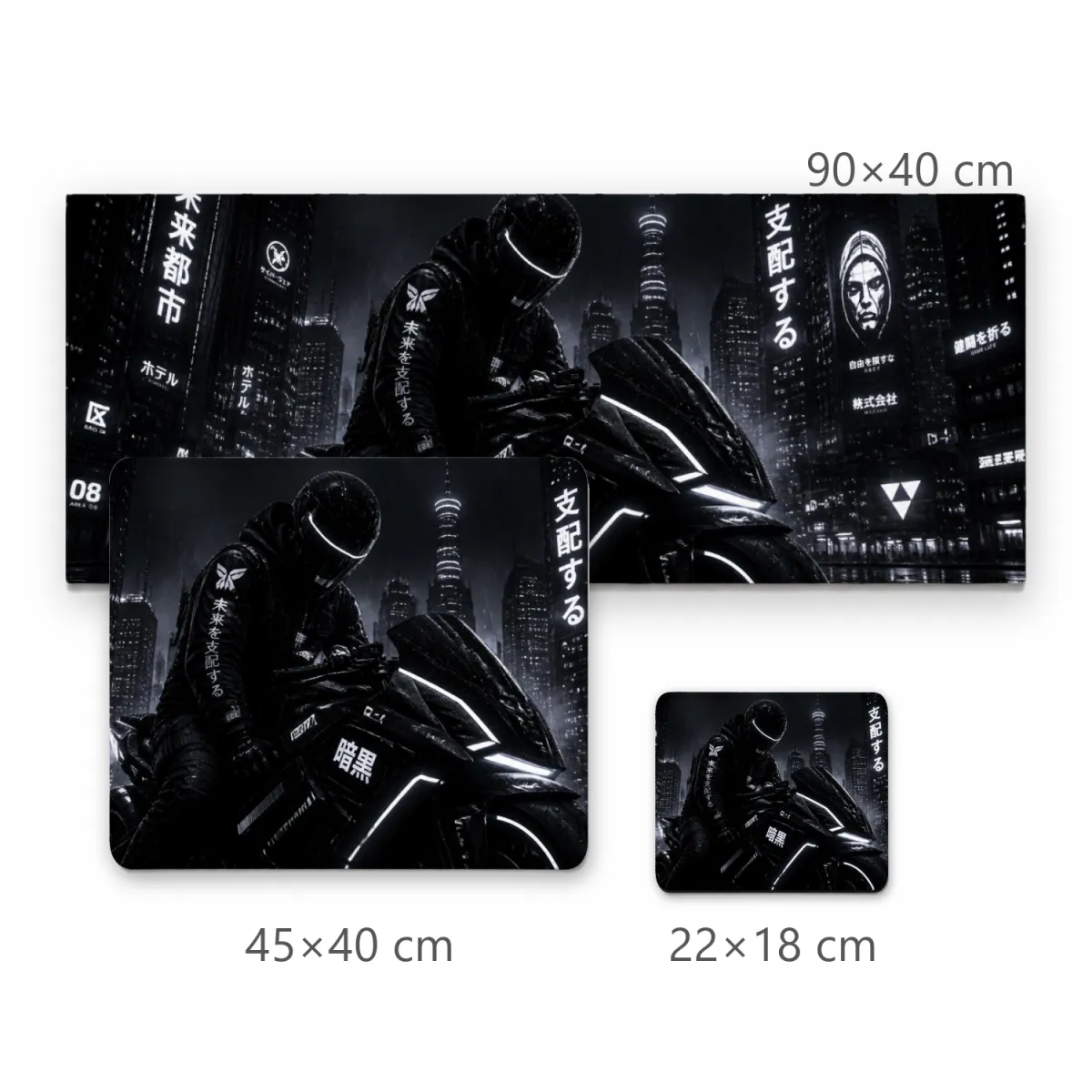 Mousepad Gamer Cyberpunk Motoqueiro Futurista Preto e Branco