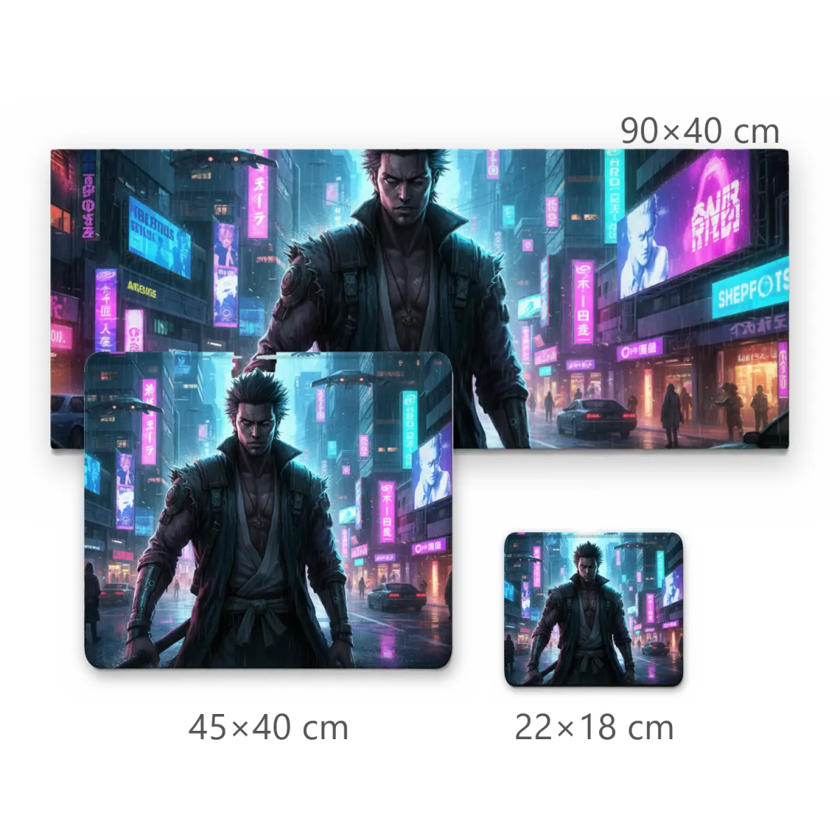 Mousepad Guerreiro Samurai Urbano Estilo Cyberpunk Iluminação Neon