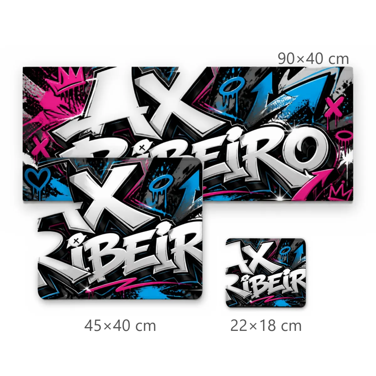 Mousepad Gamer Arte Grafite Nome Ax Ribeiro com Detalhes Rosa e Azul