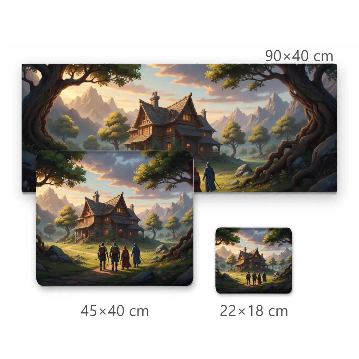 Mousepad Gamer Ilustração Fantasia Grupo de Aventureiros Chegando na Taverna