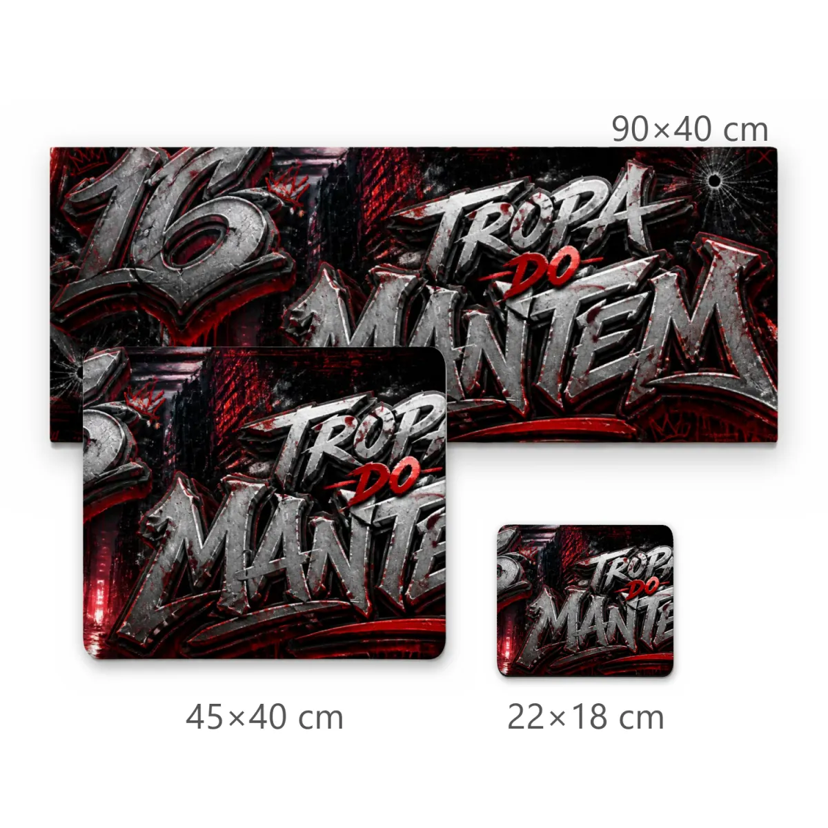 Mousepad Gamer Tipografia Urbana Tropa do Mantem 16 com Efeito Metálico e Vermelho
