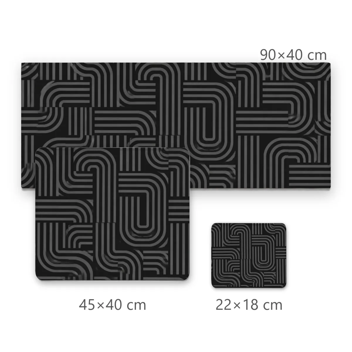 Mousepad Gamer Linhas Geométricas Tubulares e Curvas Monocromático Preto e Cinza