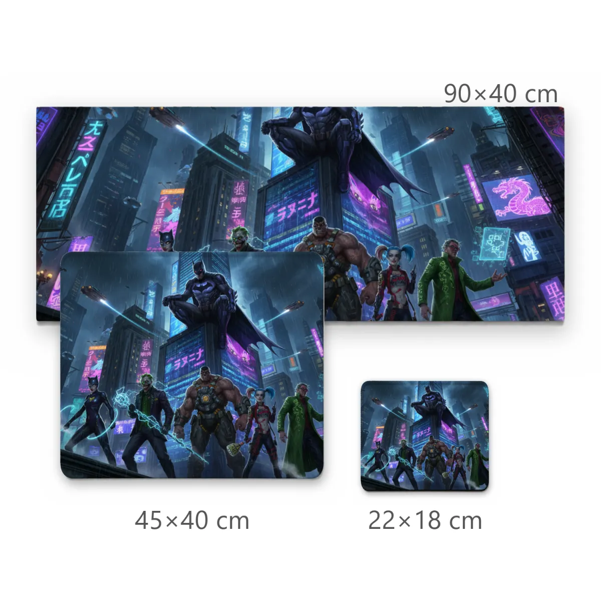 Mousepad Batman e Vilões em Gotham Futurista Cyberpunk