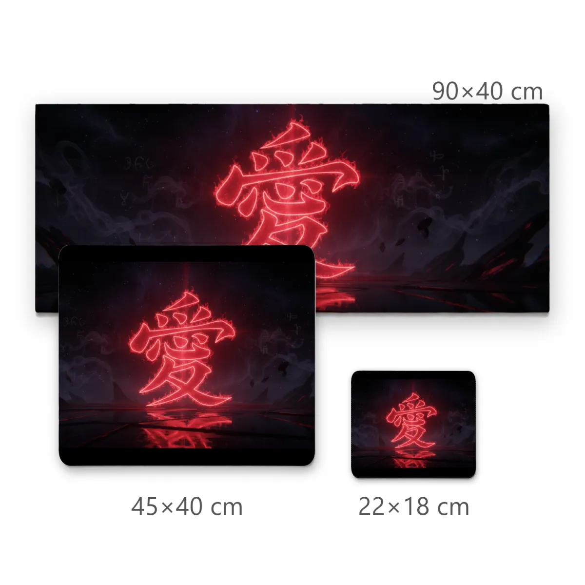 Mousepad Gamer Símbolo Kanji Amor Neon Vermelho Fundo Escuro