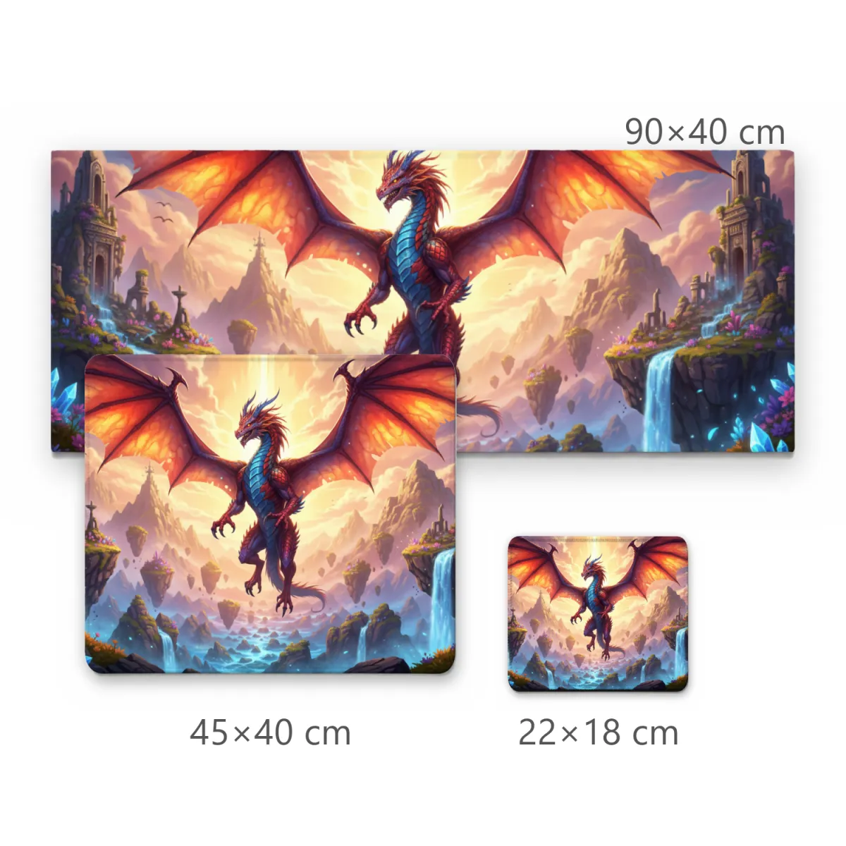 Mousepad Gamer Dragão Alado Majestoso Ilhas Flutuantes e Cristais