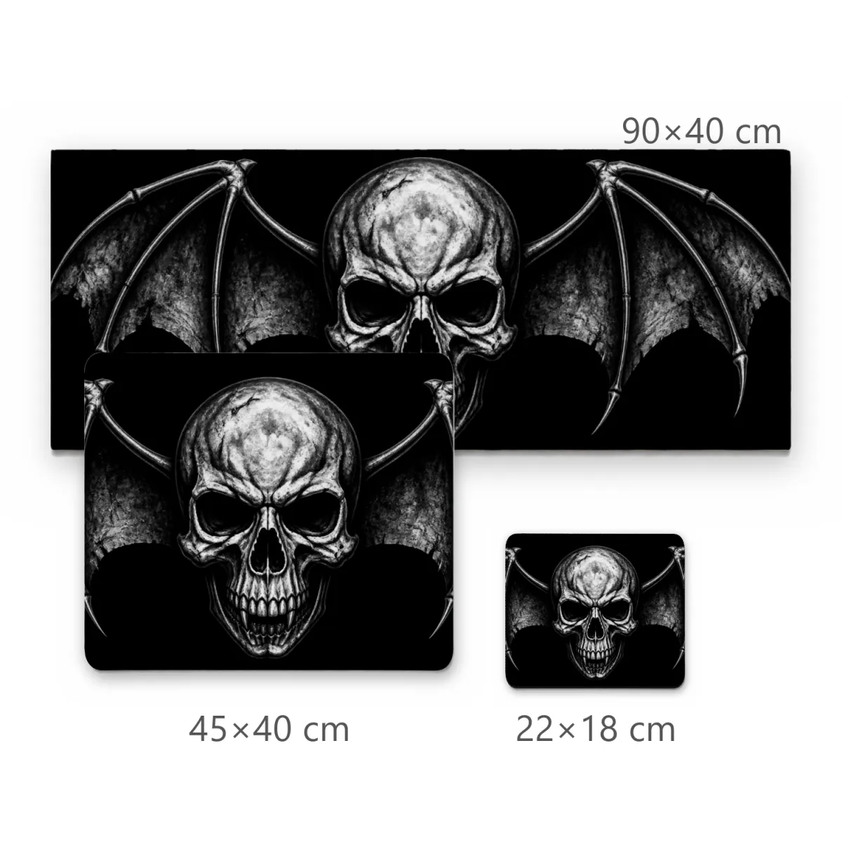 Mousepad Deathbat Caveira com Asas de Morcego em Preto e Branco