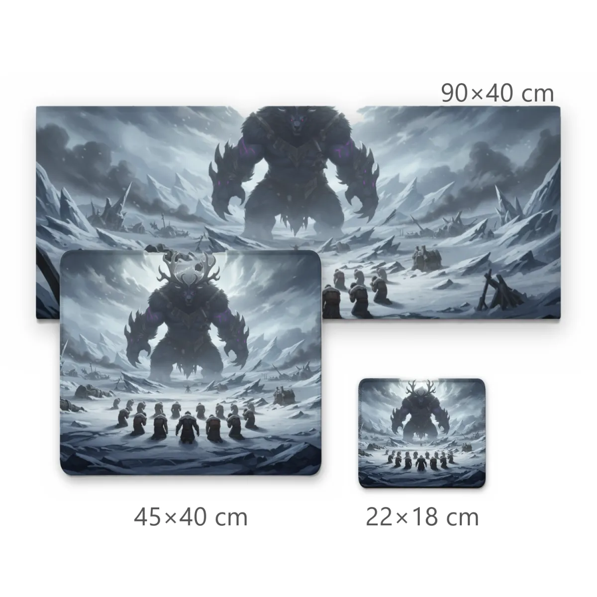 Mousepad Gamer Fera Gigante com Chifres e Cultistas na Neve