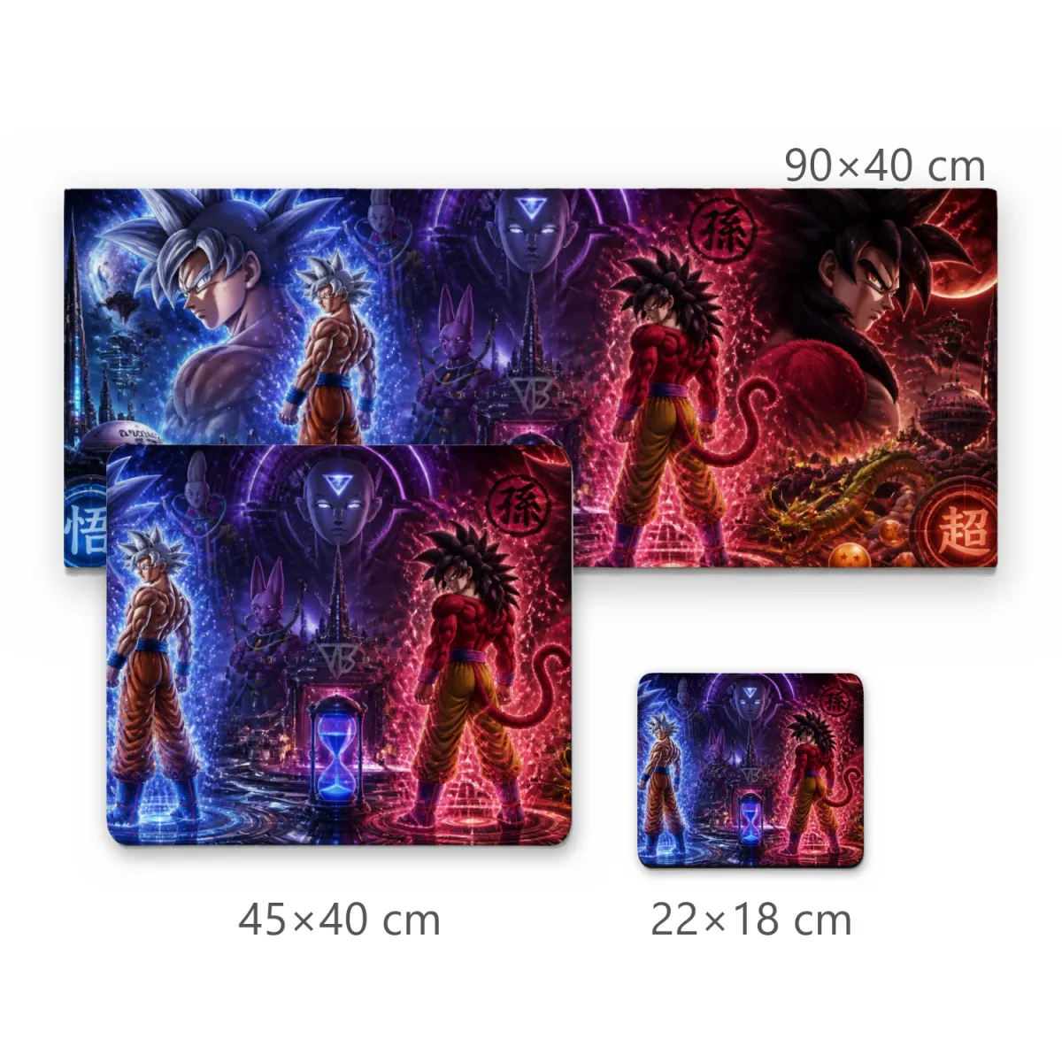 Mousepad Gamer Dualidade de Poderes Goku Instinto Superior e Super Saiyajin 4 em Tons Azul e Vermelho