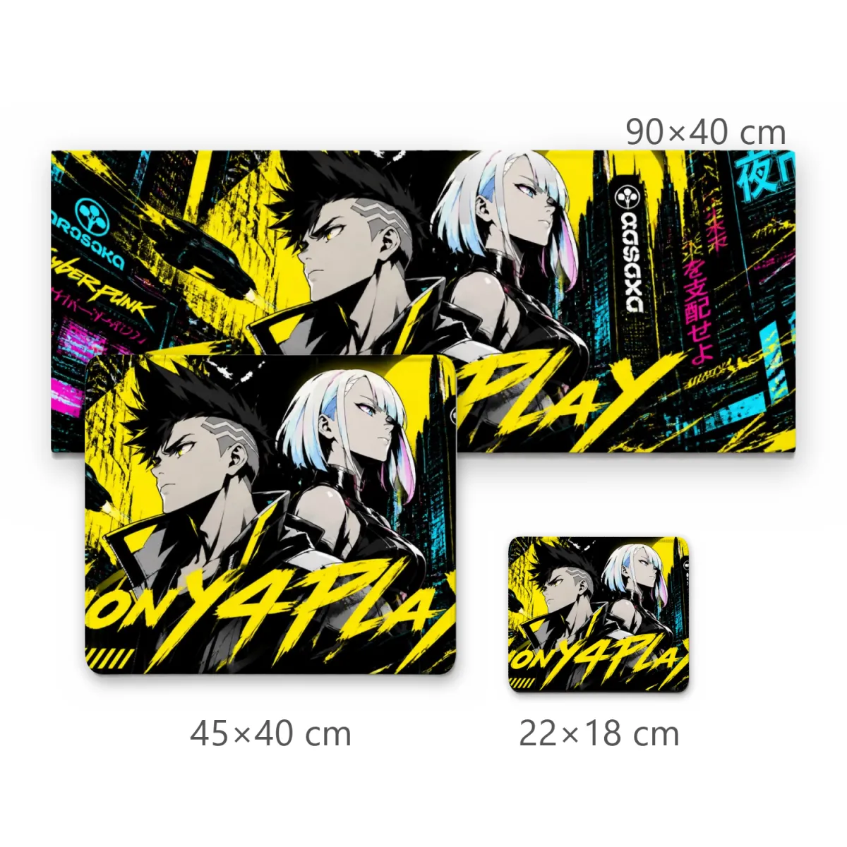 Mousepad Gamer Anime Cyberpunk com Personagens e Tipografia Amarela
