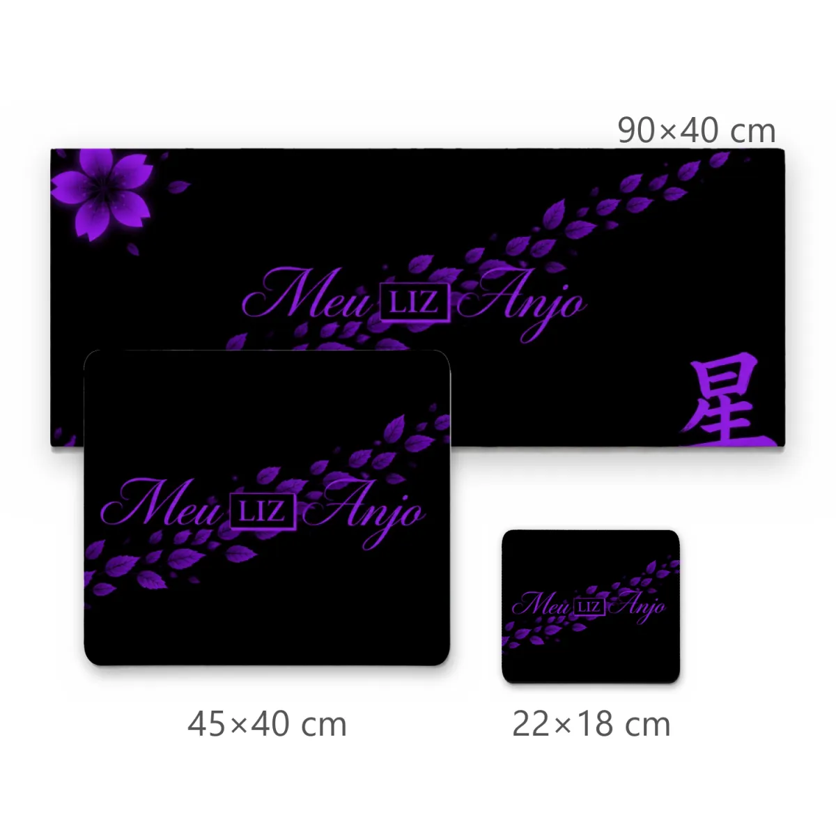Mousepad Flor de Sakura e Pétalas Roxas com Kanji e Tipografia