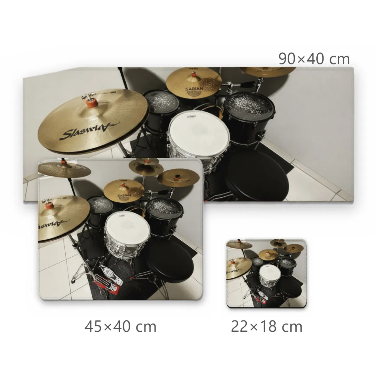 Mousepad Bateria Acústica Completa com Pratos Dourados e Tambores Pretos