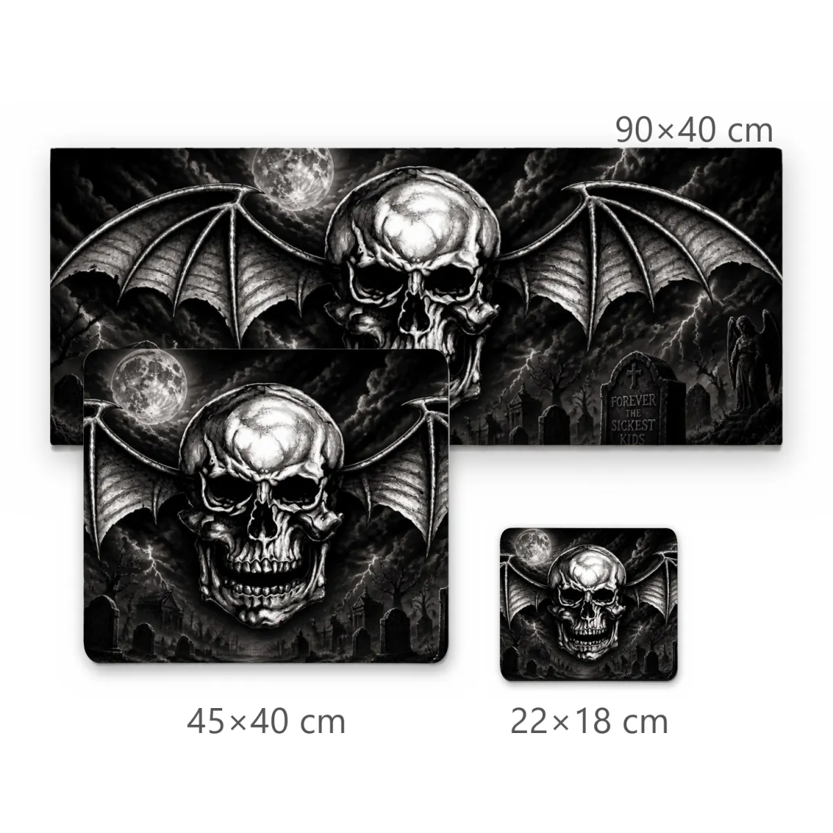 Mousepad Deathbat Caveira com Asas de Morcego e Cemitério Noturno