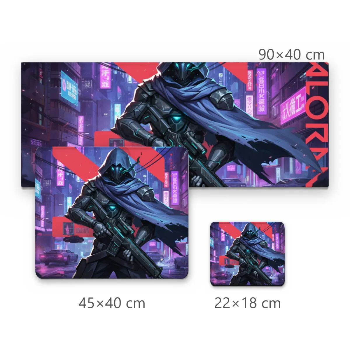Mousepad Gamer Omen Futurista em Cidade Cyberpunk com Rifle e Luz Neon