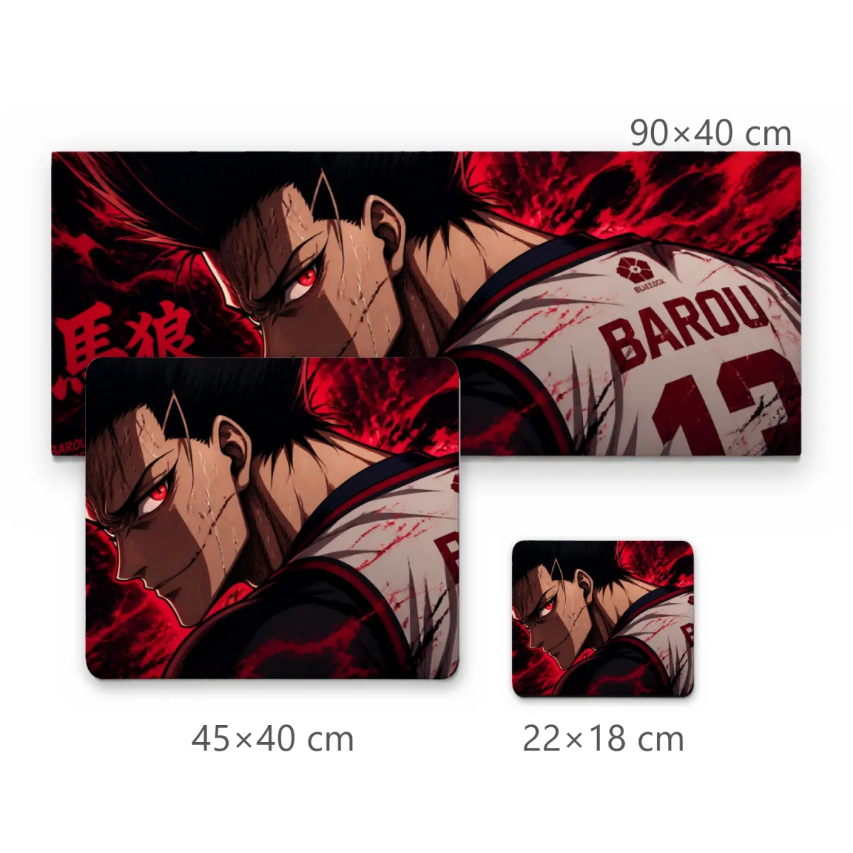 Mousepad Gamer Anime Barou com Olhar Intenso e Chamas Vermelhas
