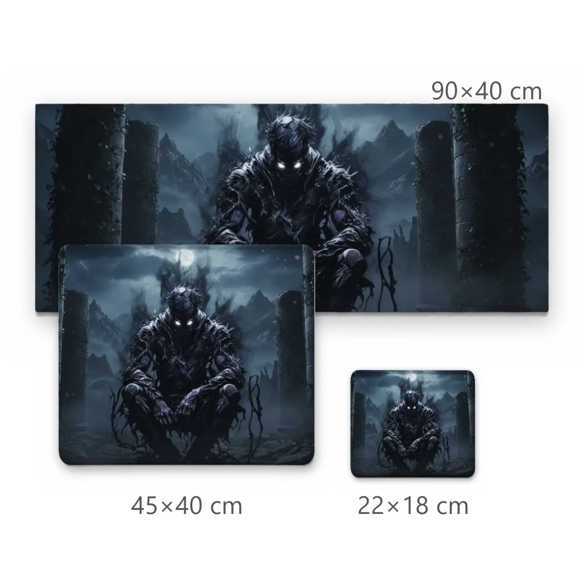 Mousepad Gamer Cavaleiro Sombrio de Armadura Negra Entre Ruínas Noturnas