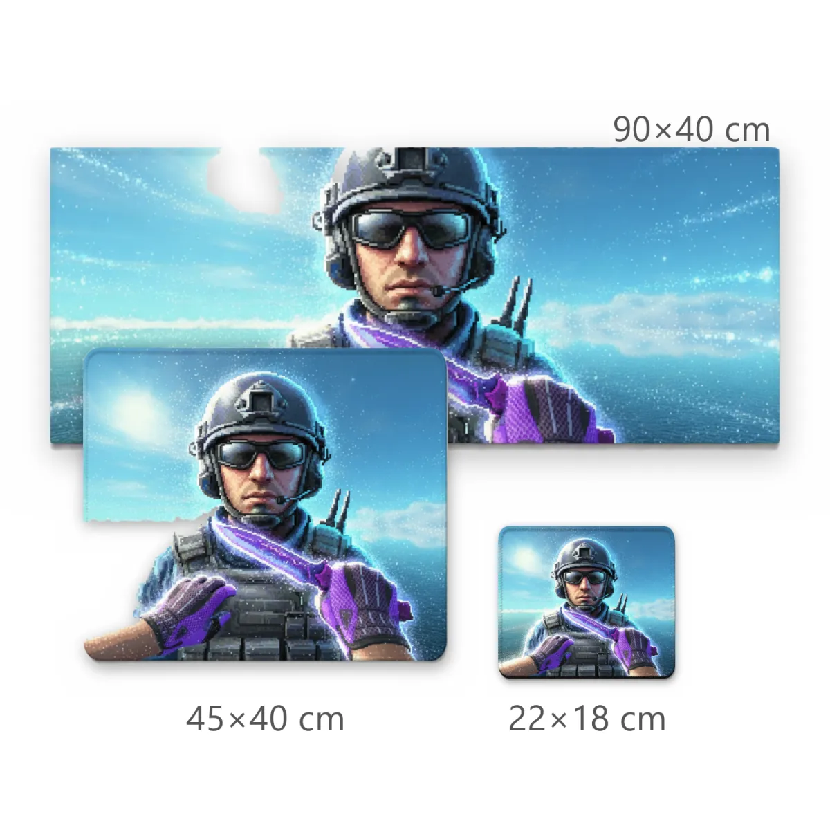 Mousepad Gamer Soldado Tático com Faca Roxa Brilhante e Céu Ensolarado