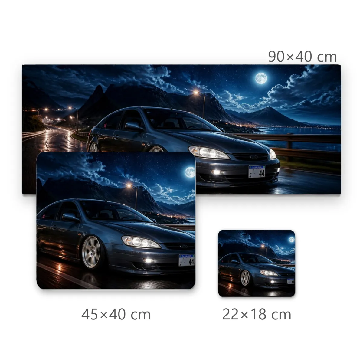 Mousepad Carro Rebaixado na Rodovia Noturna sob Luar Estilo Fantasia