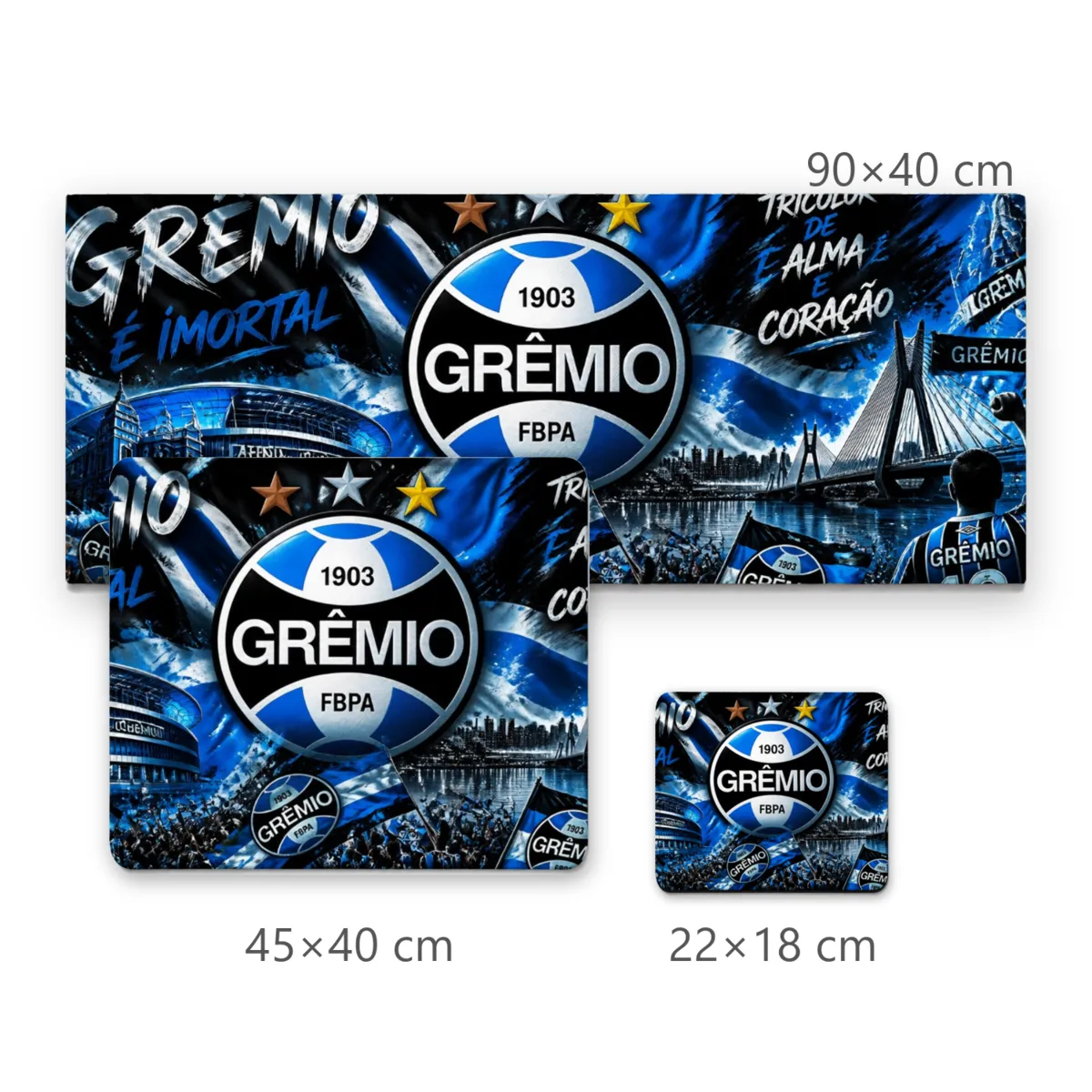 Mousepad Grêmio Imortal Tricolor com Escudo Arena e Torcida