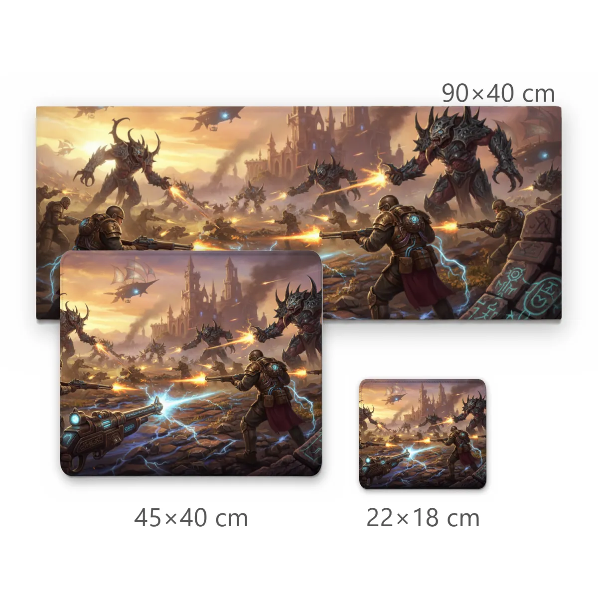 Mousepad Batalha Épica Soldados Contra Monstros e Cidadela Fantasia