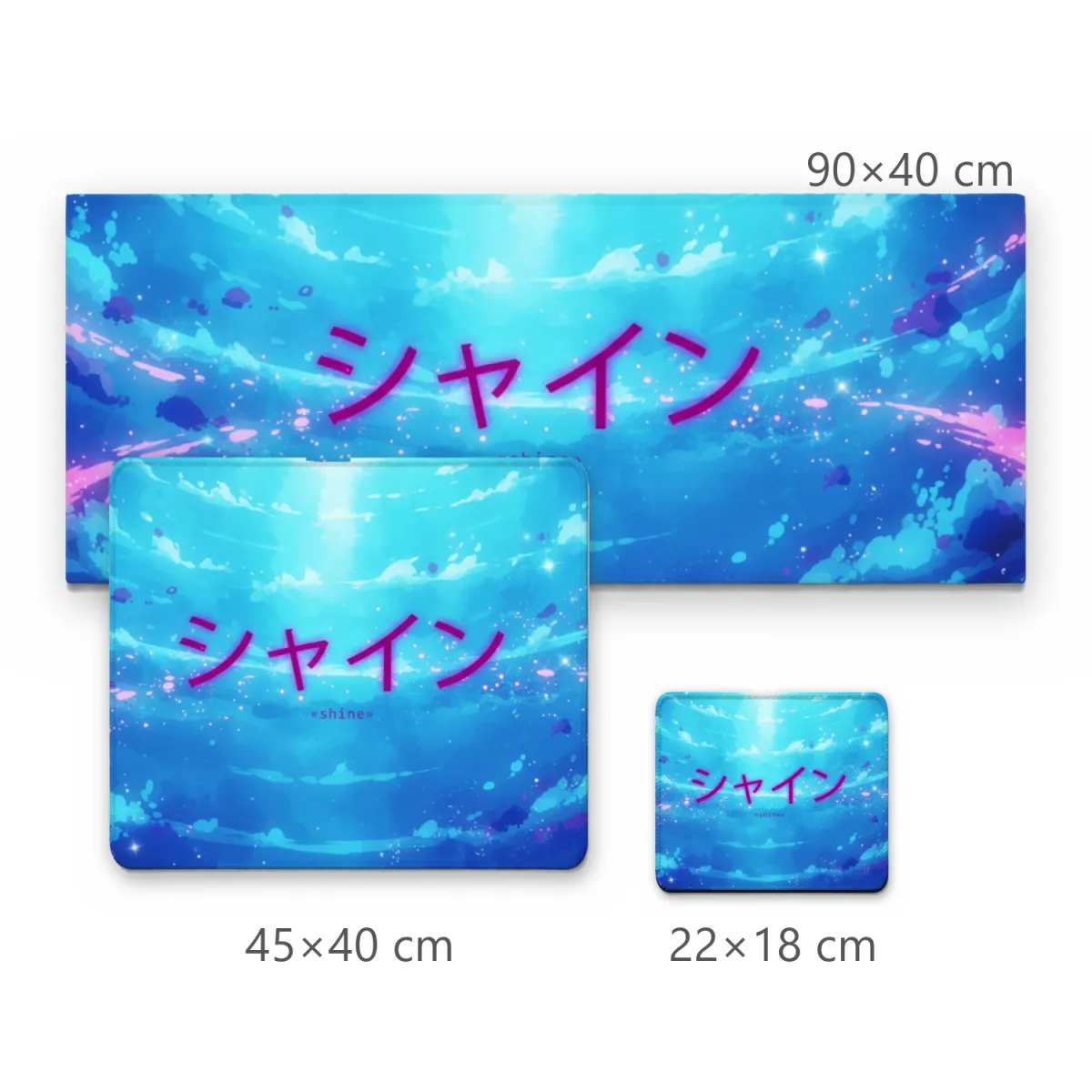 Mousepad Gamer Anime Céu Azul Ciano com Tipografia Japonesa Magenta