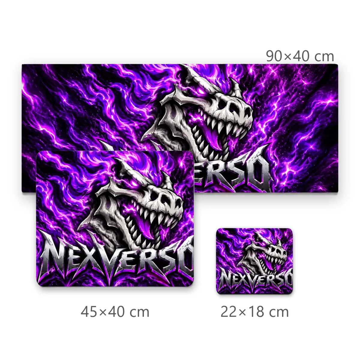 Mousepad Gamer Crânio de Tiranossauro Rex com Chamas Roxas e Nexverso