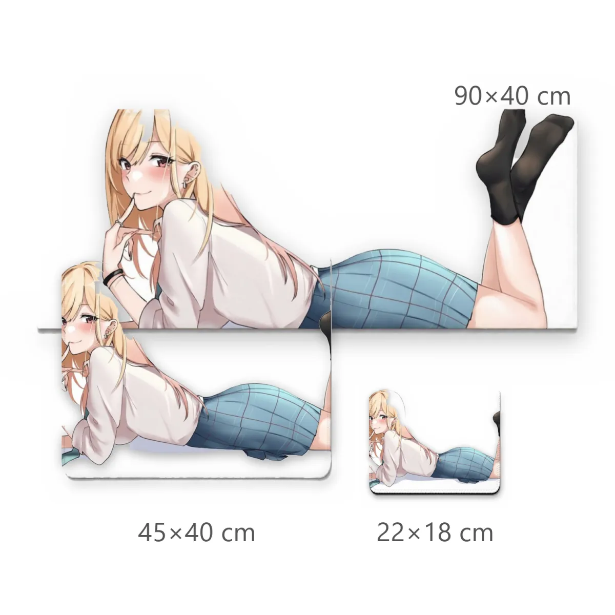 Mousepad Gamer Marin Kitagawa Deitada com Uniforme Escolar e Cabelo Loiro