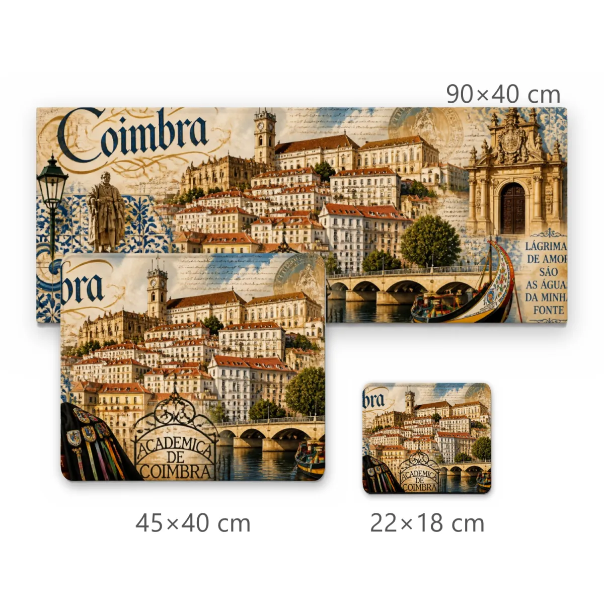 Mousepad Coimbra Paisagem Histórica Universitária com Azulejos Portugueses e Rio Mondego