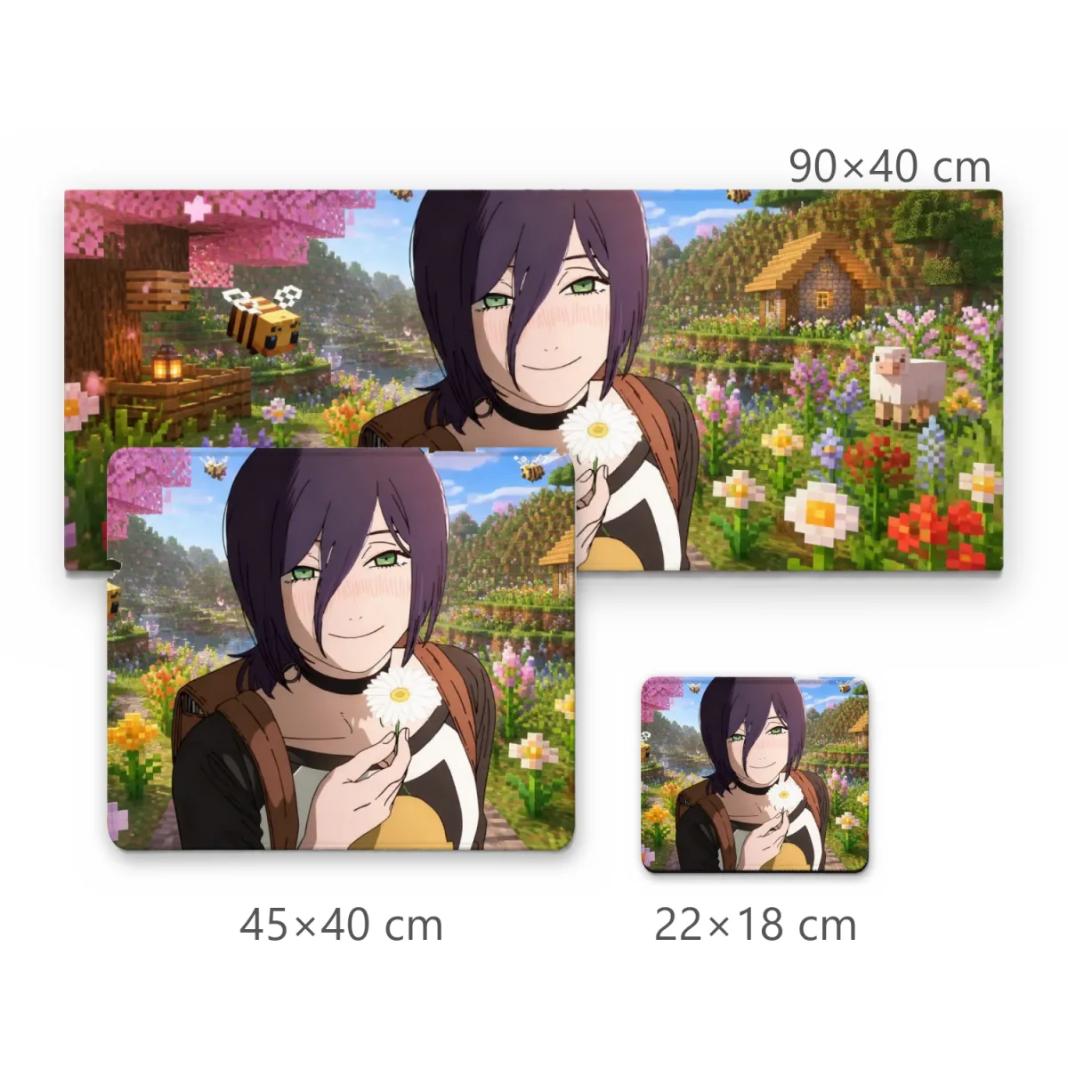 Mousepad Garota de Anime em Cenário Voxel Florido