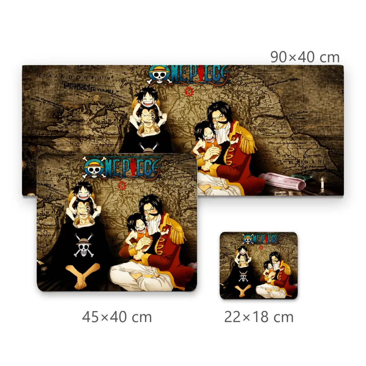 Mousepad One Piece Mapa Mundi com Luffy, Dragon, Ace e Roger
